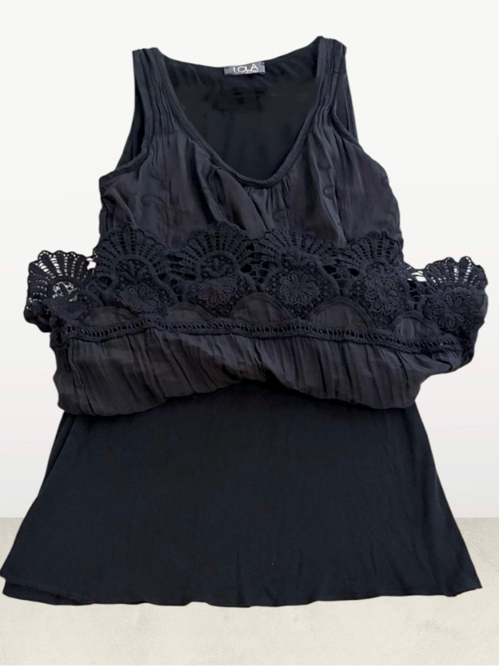 lola Black Crochet-Hem Lined Tank Top Small